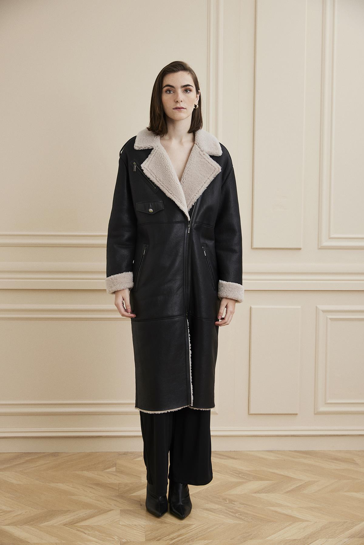 Shaky Women's Shearling Coat Black/Beige