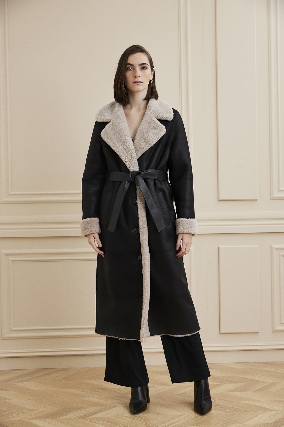 Shaky Women's Shearling Coat Black/Beige