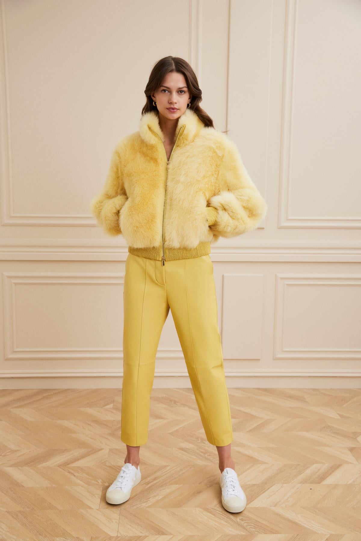Shaky Women's Shearling Jacket  Feather Outside Yellow
