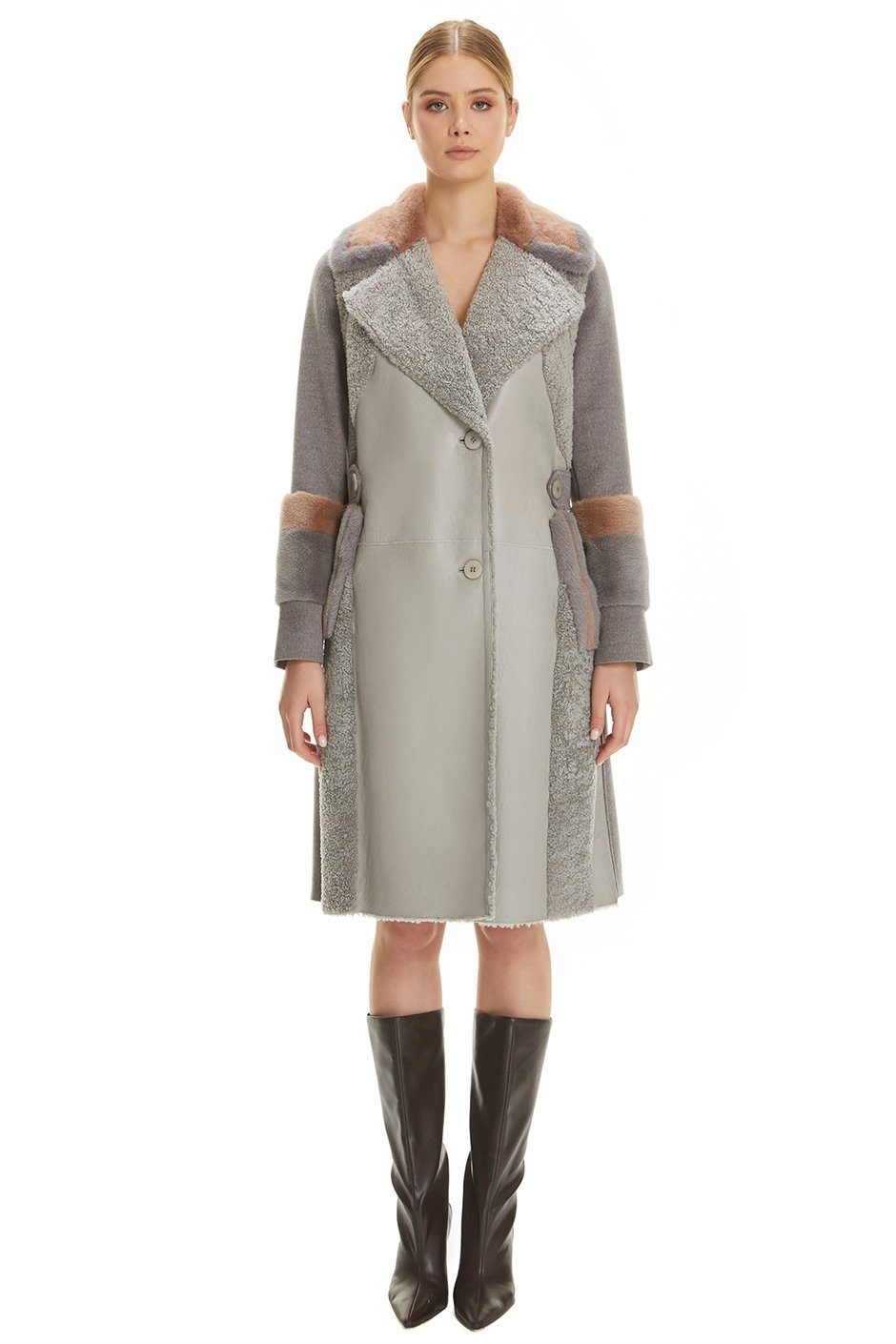 Shaky Women's Shearling Short Coat with Mink trimming