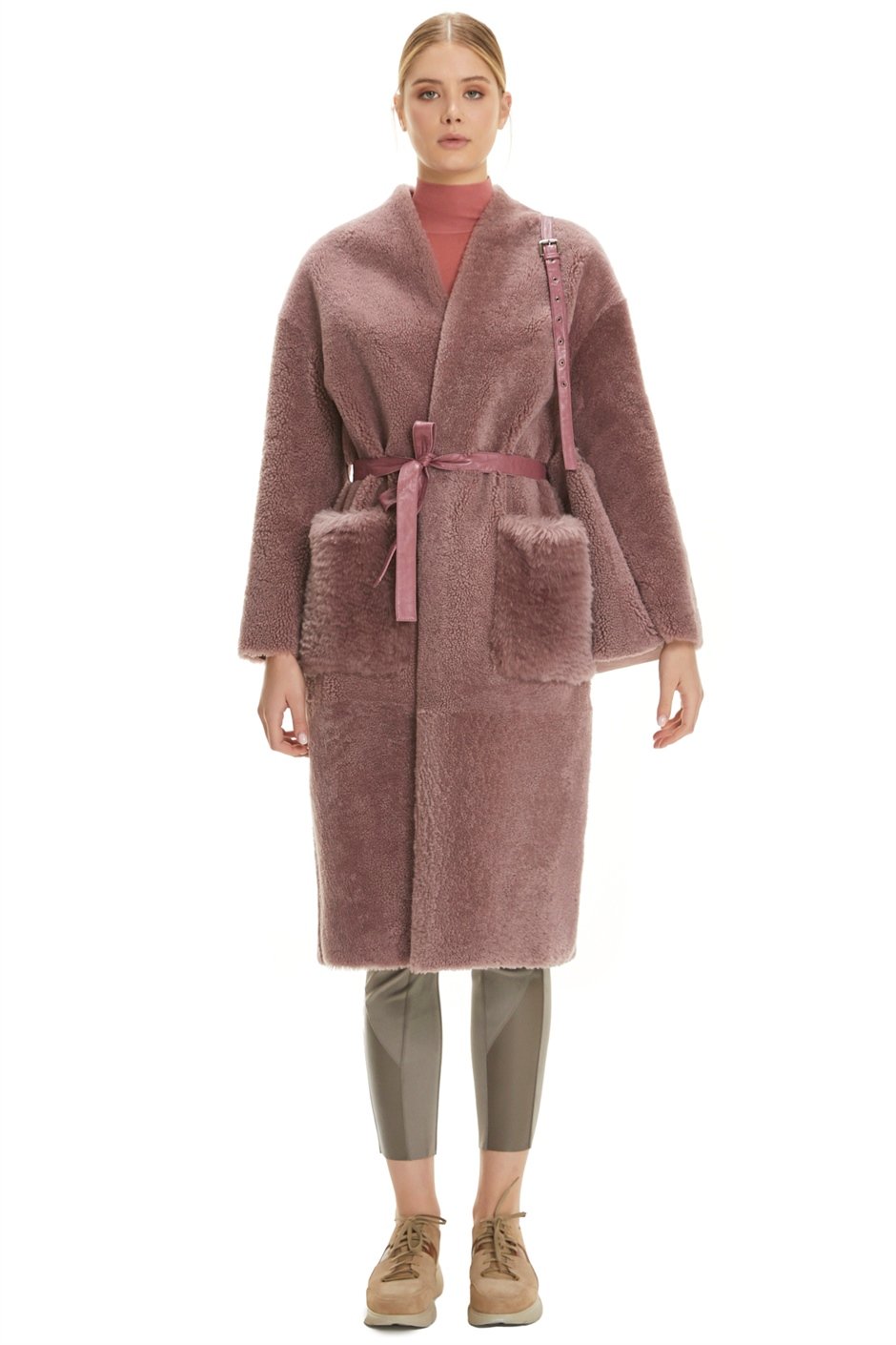 Shaky Women's Shearling Short Coat with Leather trimming