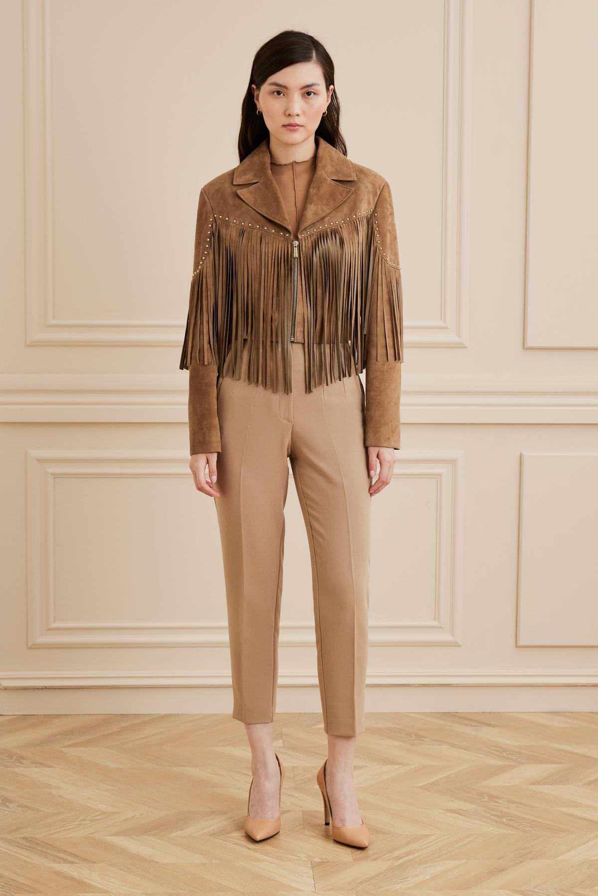 Shaky Women's Suede Leather Jacket Camel