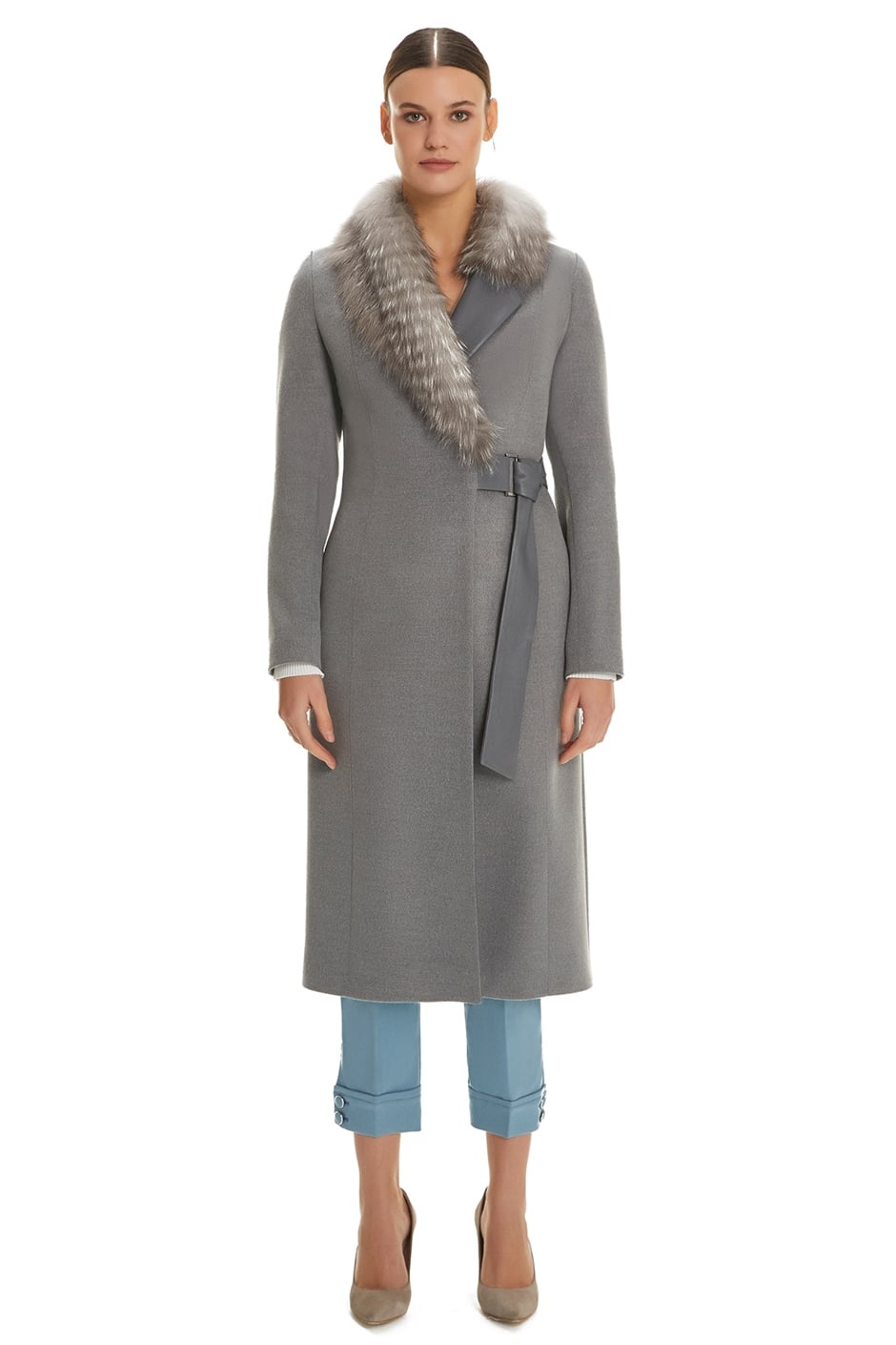Shaky Women's Textile Coat with Fox trimming