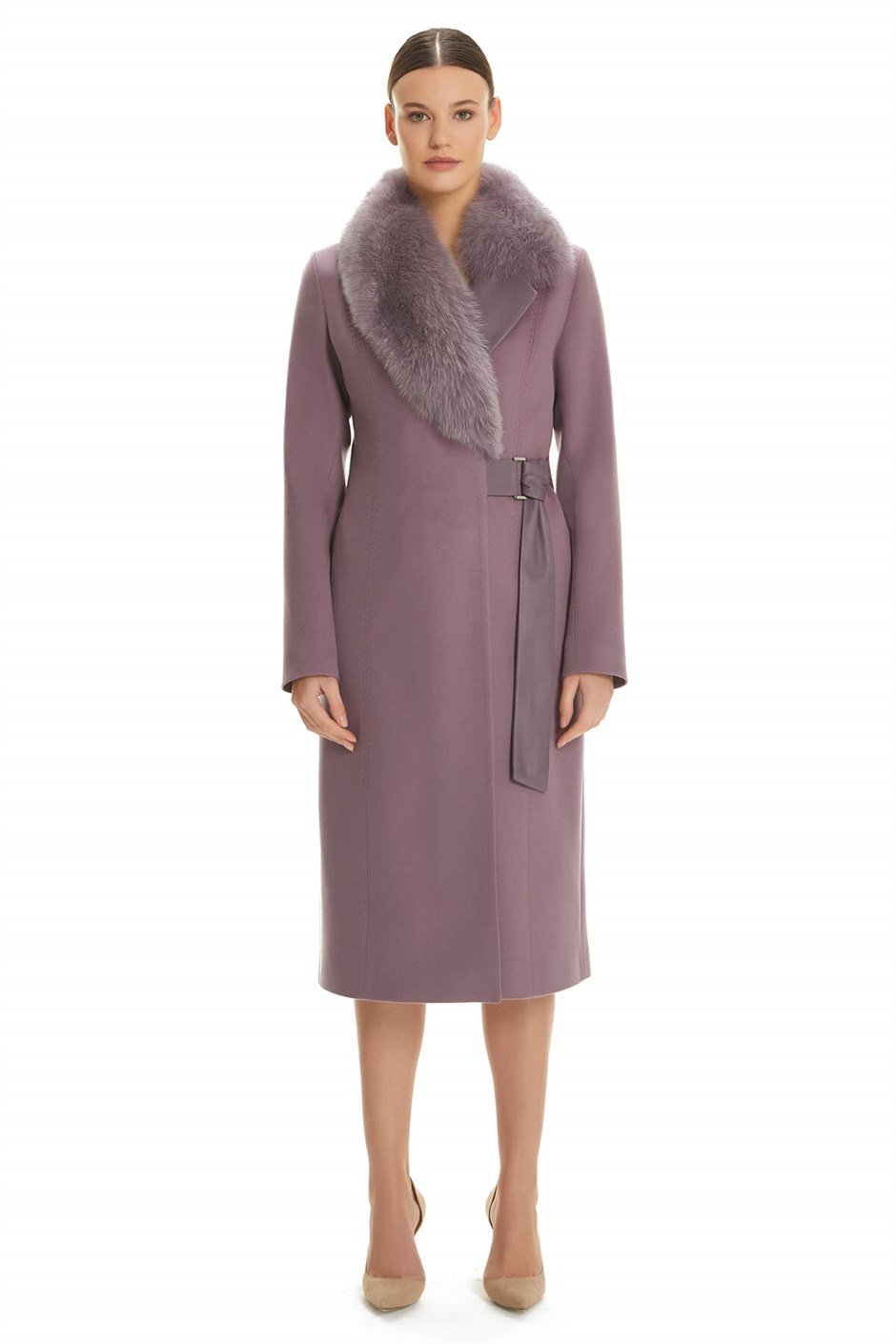 Shaky Women's Textile Coat with Fox trimming K.Lilac