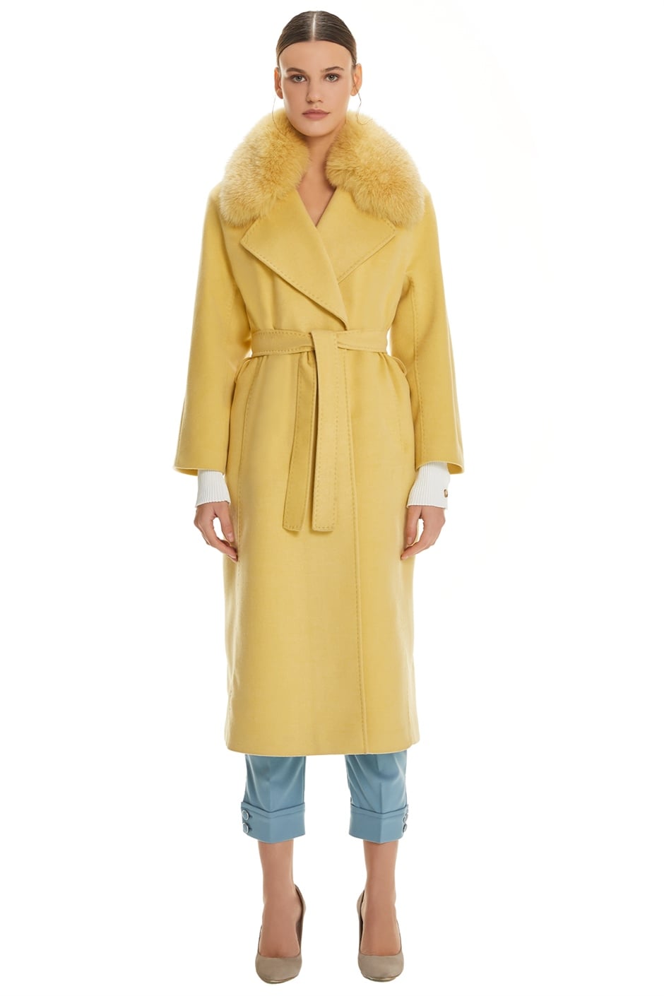 Shaky Women's Textile Coat with Fox trimming