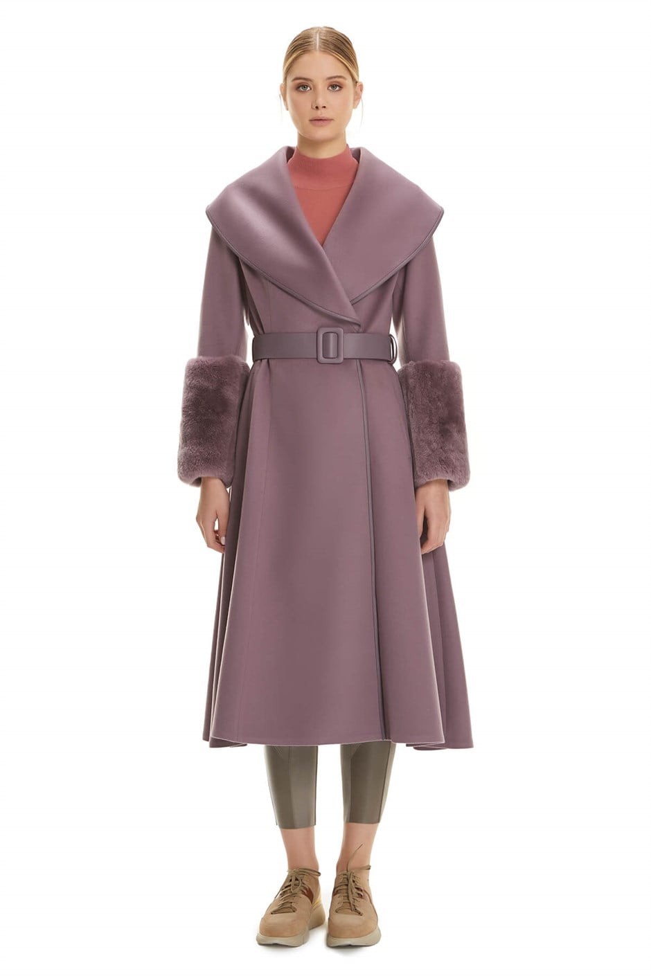 Shaky Women's Textile Coat with Rex trimming K.Lilac