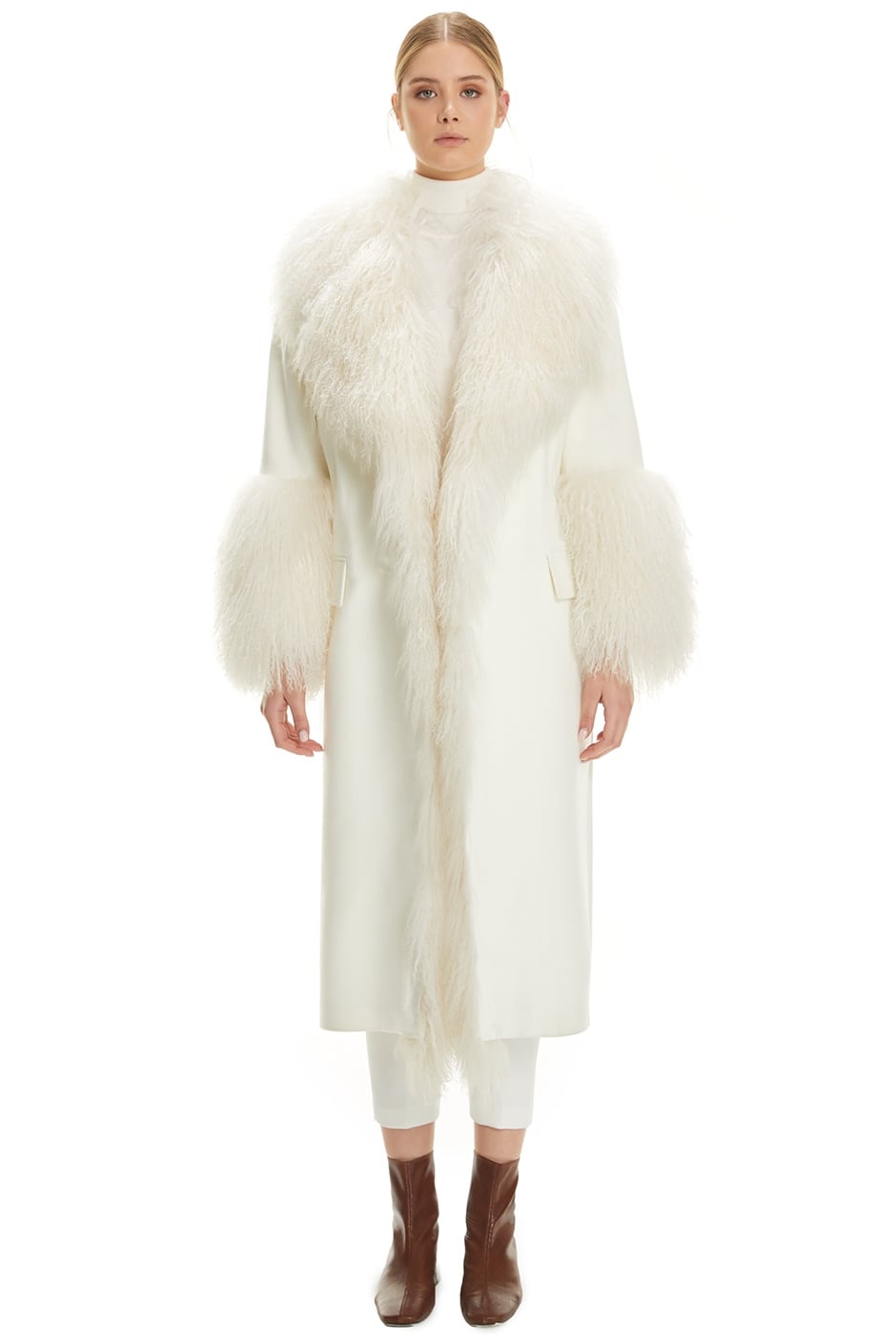 Shaky Women's Textile Coat with Tibetian Lamb trimming