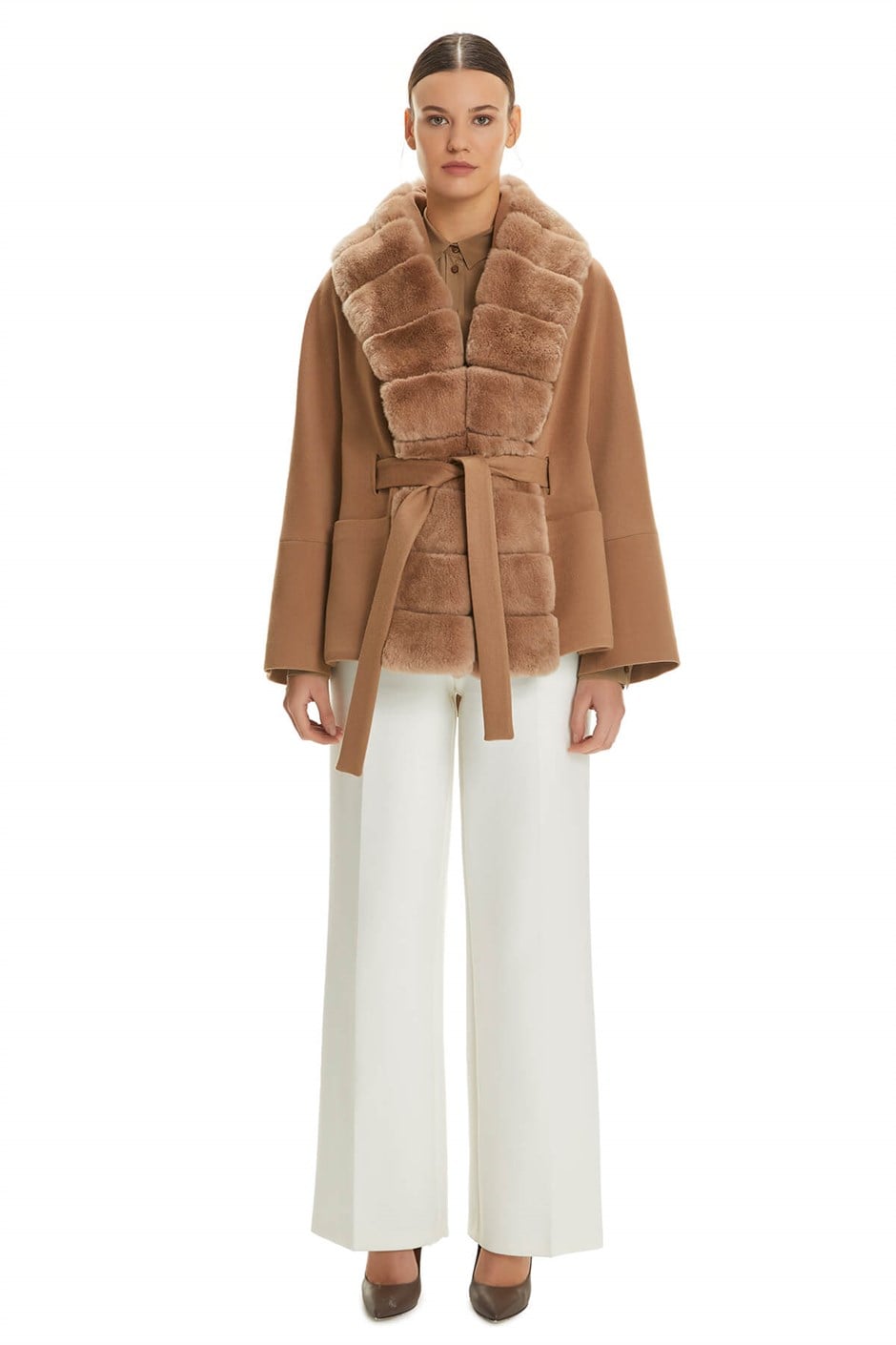 Shaky Women's Textile Jacket with Rex trimming Camel