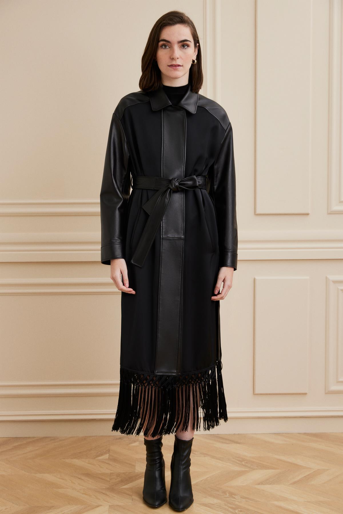 Shaky Women's Textile Satin-Leather Coat Black