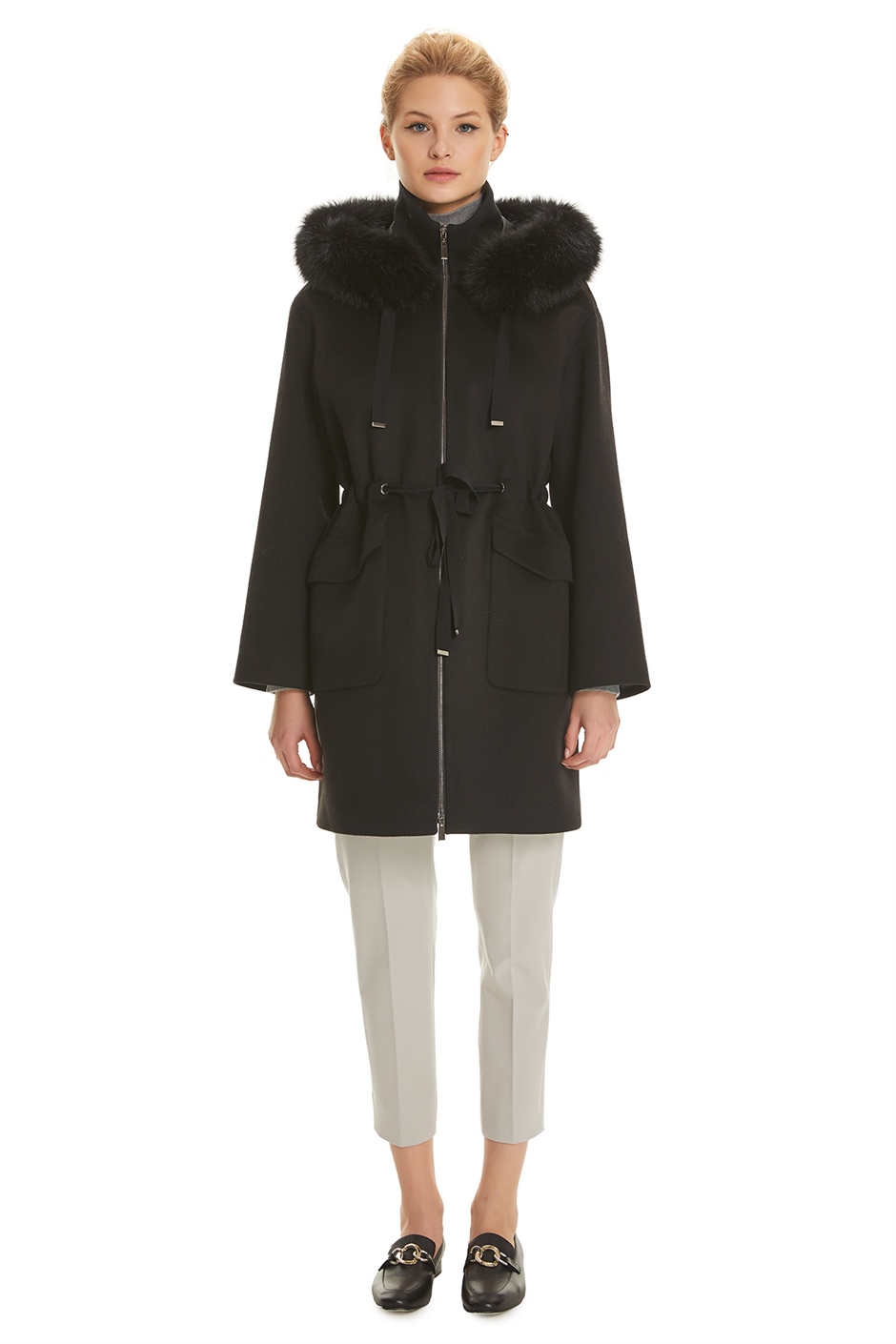 Shaky Women's Textile Short Coat with Fox trimming