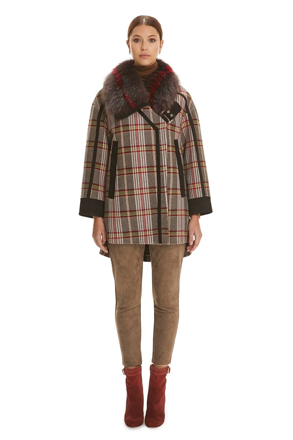 Shaky Women's Textile Short Coat with Fox trimming Ekose