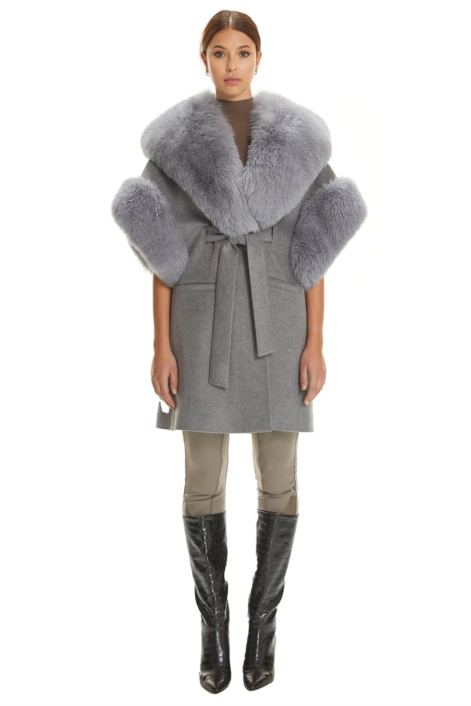 Shaky Women's Textile Short Coat with Fox trimming