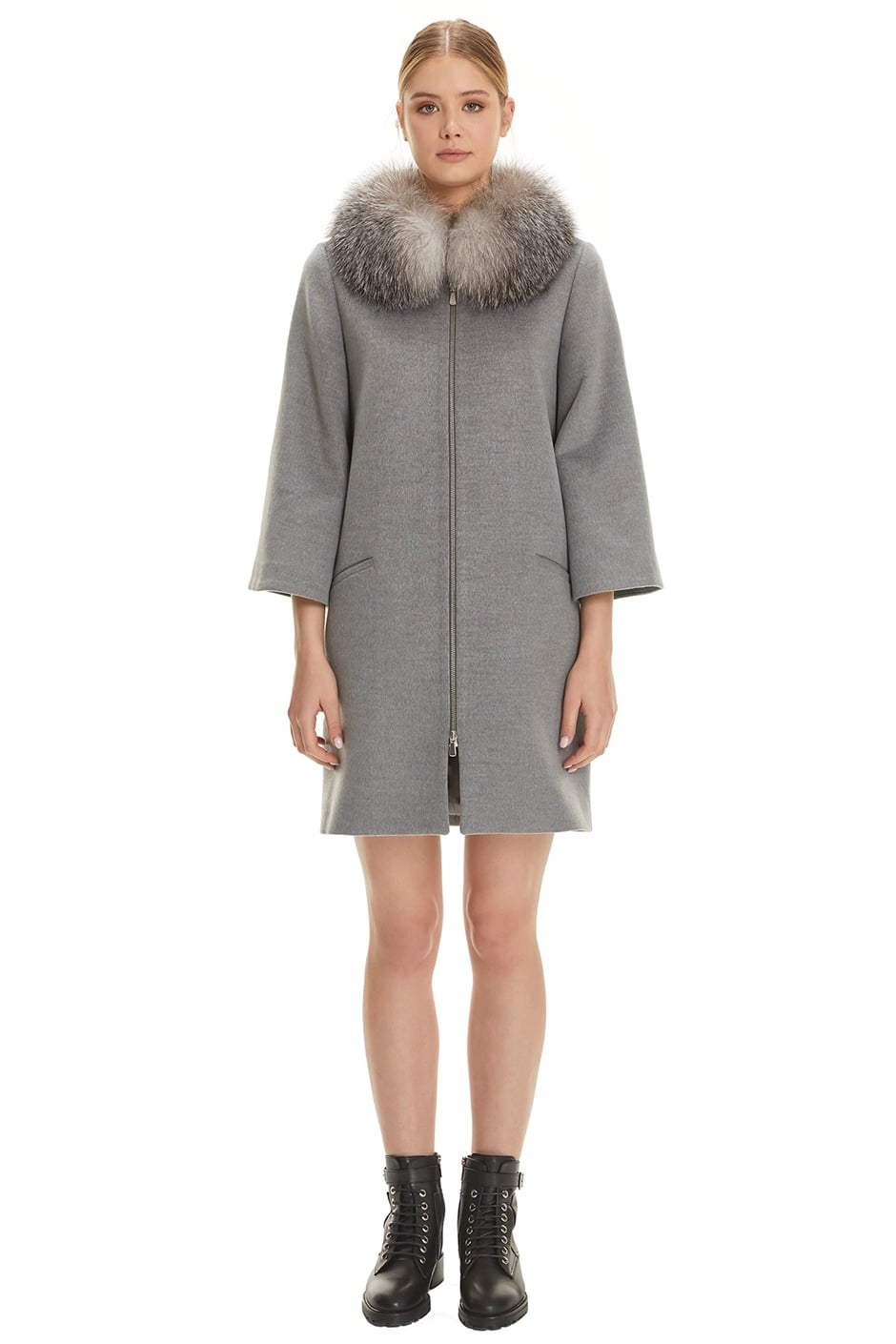 Shaky Women's Textile Short Coat with Fox trimming
