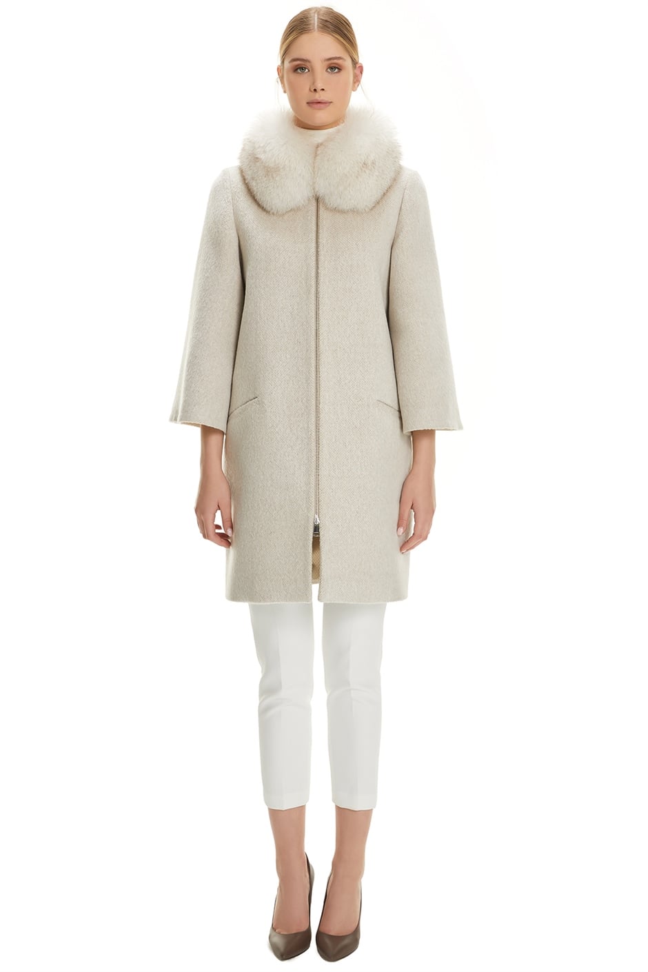 Shaky Women's Textile Short Coat with Fox trimming