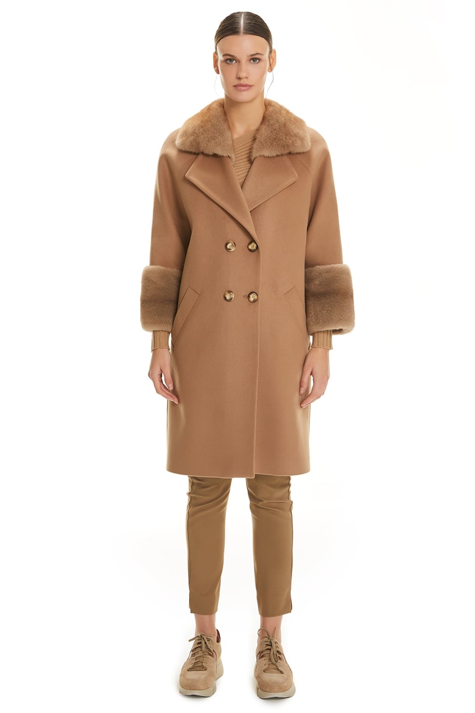 Shaky Women's Textile Short Coat with Mink trimming