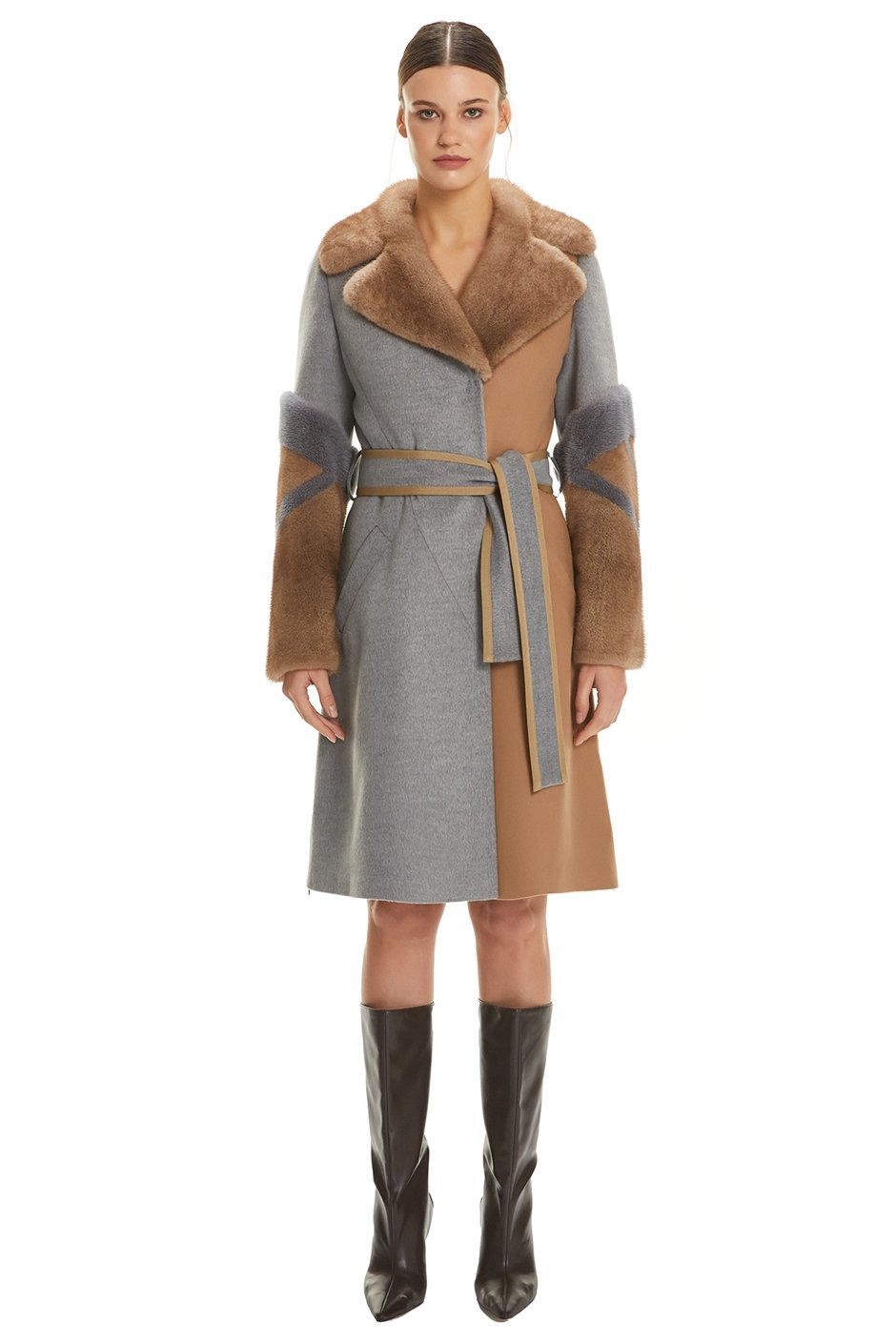 Shaky Women's Textile Short Coat with Mink trimming