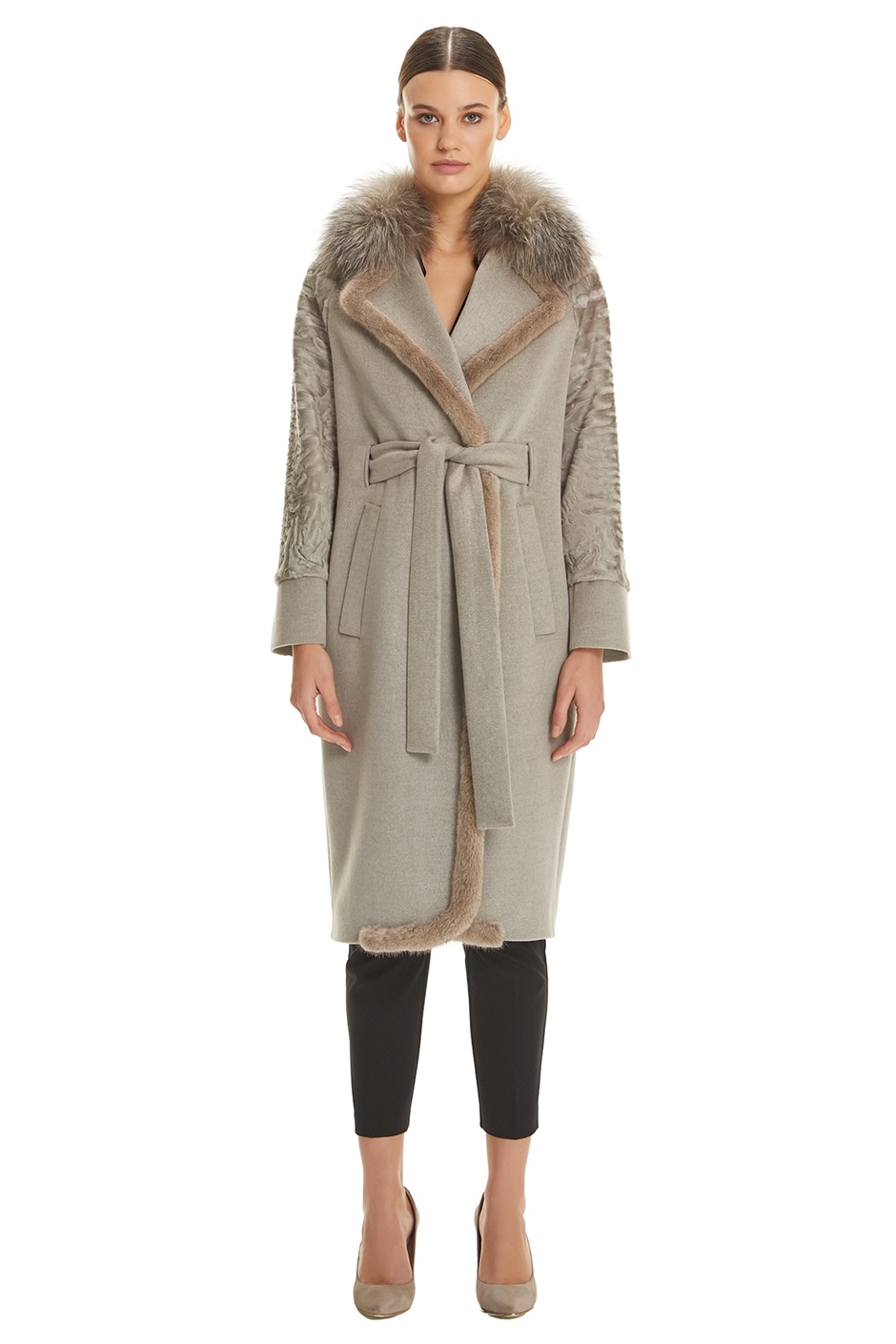 Shaky Women's Textile Short Coat with Mink,Astraghan,Fox trimming
