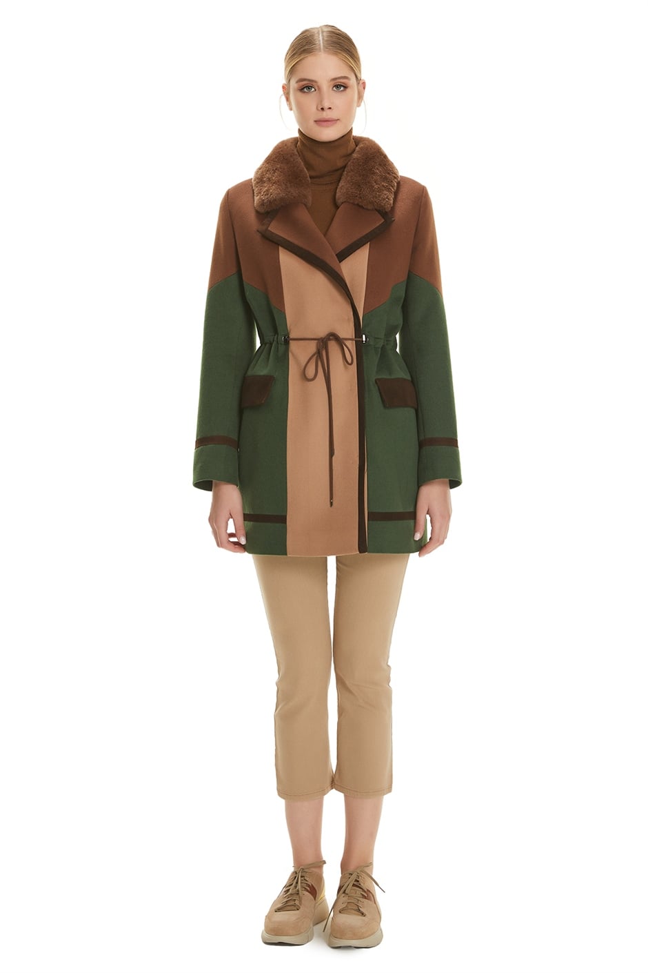 Shaky Women's Textile Short Coat with Rex trimming