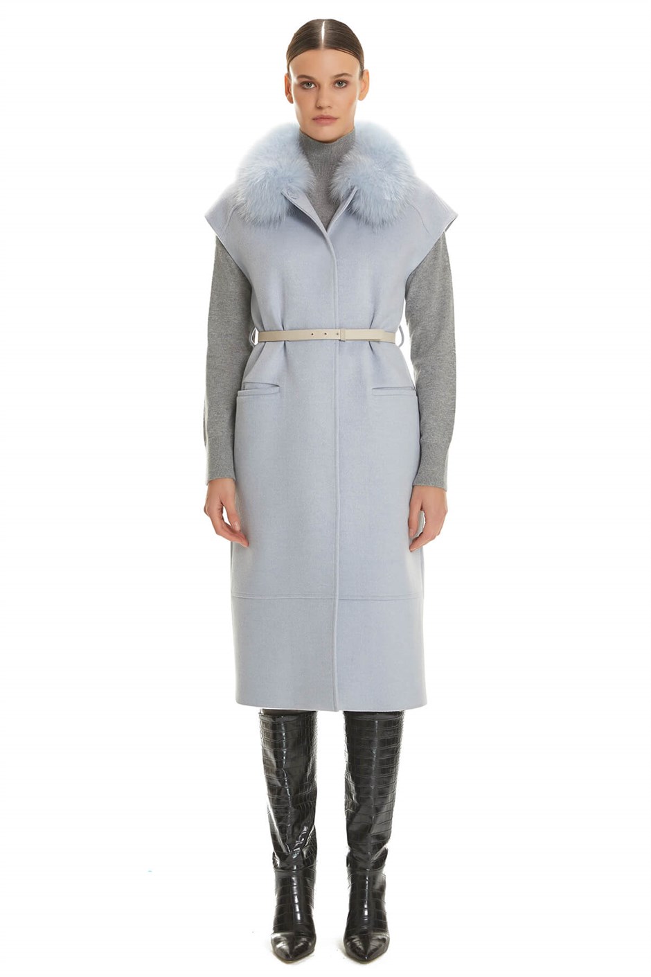 Shaky Women's Textile Waistcoat with Fox trimming Baby Blues