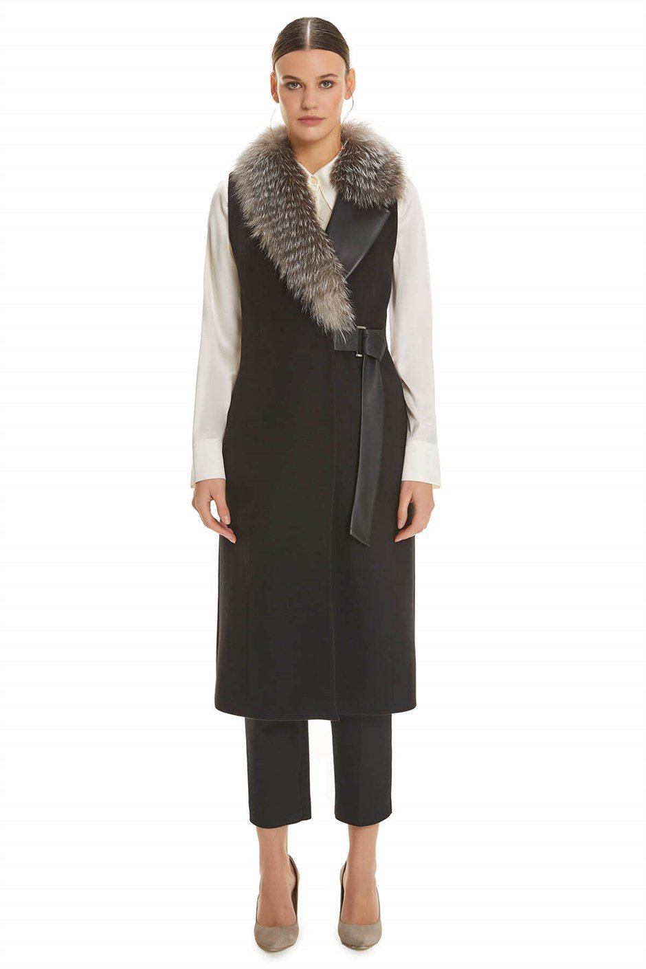 Shaky Women's Textile Waistcoat with Fox trimming Black