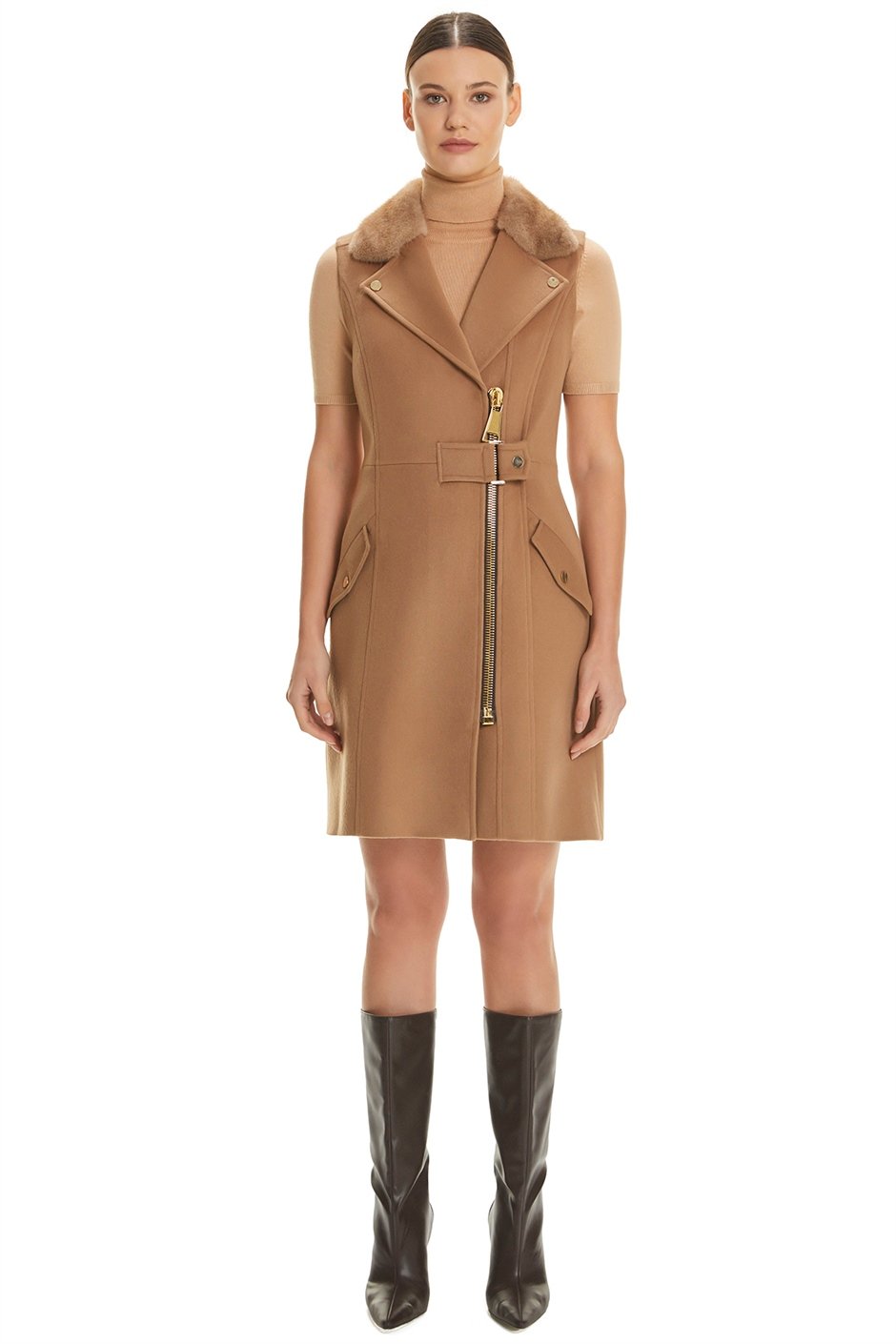 Shaky Women's Textile Waistcoat with Mink trimming