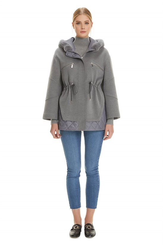 Shaky Women's Textile Jacket with Rex trimming Grey