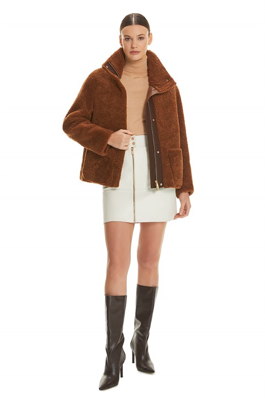 Shaky Women's Shearling Jacket with Textile trimming Tile