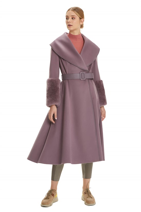 Shaky Women's Textile Coat with Rex trimming K.Lilac