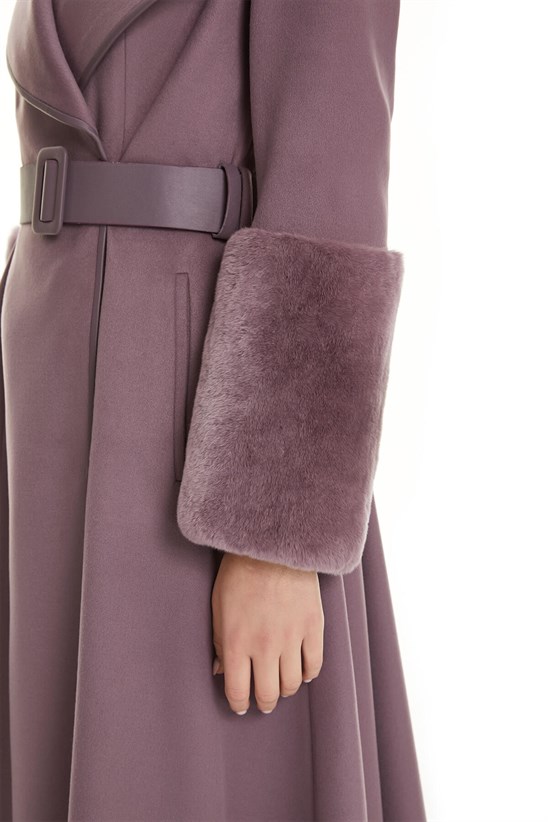 Shaky Women's Textile Coat with Rex trimming K.Lilac