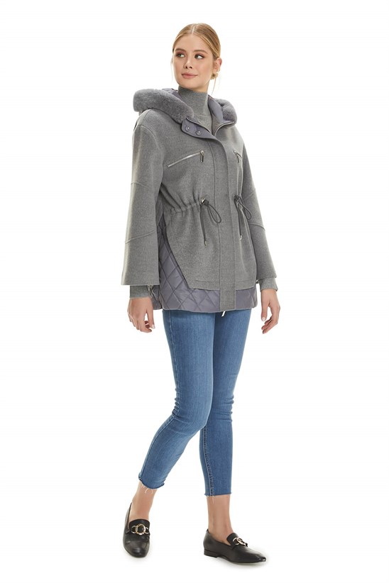 Shaky Women's Textile Jacket with Rex trimming Grey
