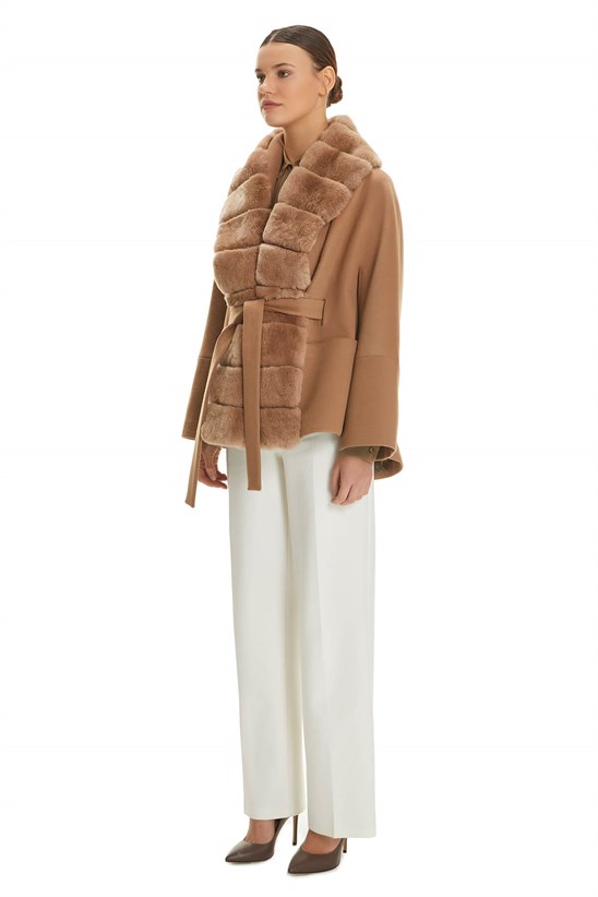 Shaky Women's Textile Jacket with Rex trimming Camel