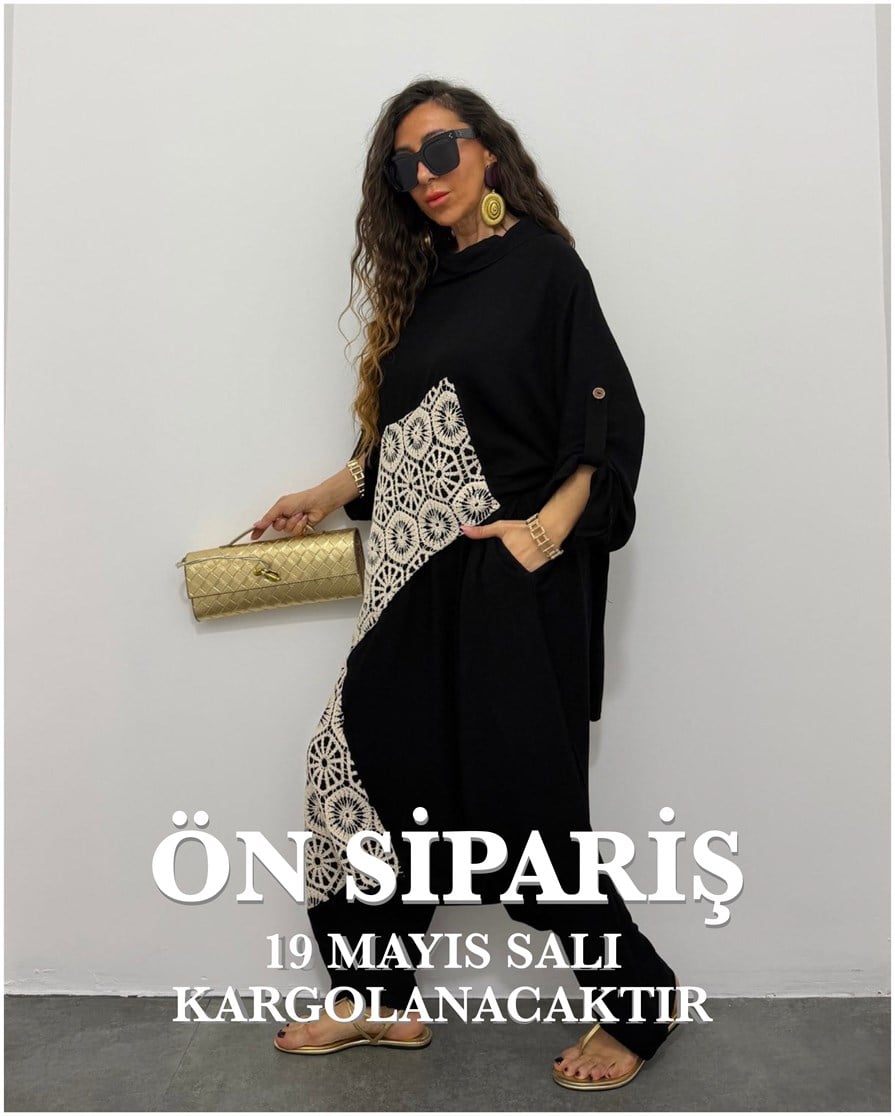 Bohem Keten Dantelli Şalvar Takım Siyah (ÖN SİPARİŞ)
