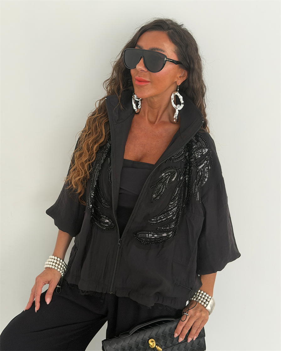 Bonnie Taşlı Organze Ceket Siyah