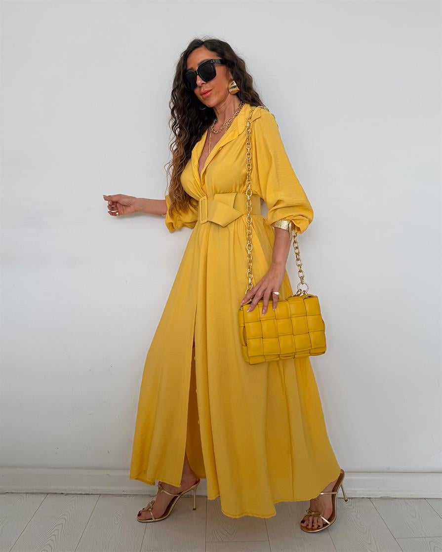 Carla Kemerli Elbise Sarı