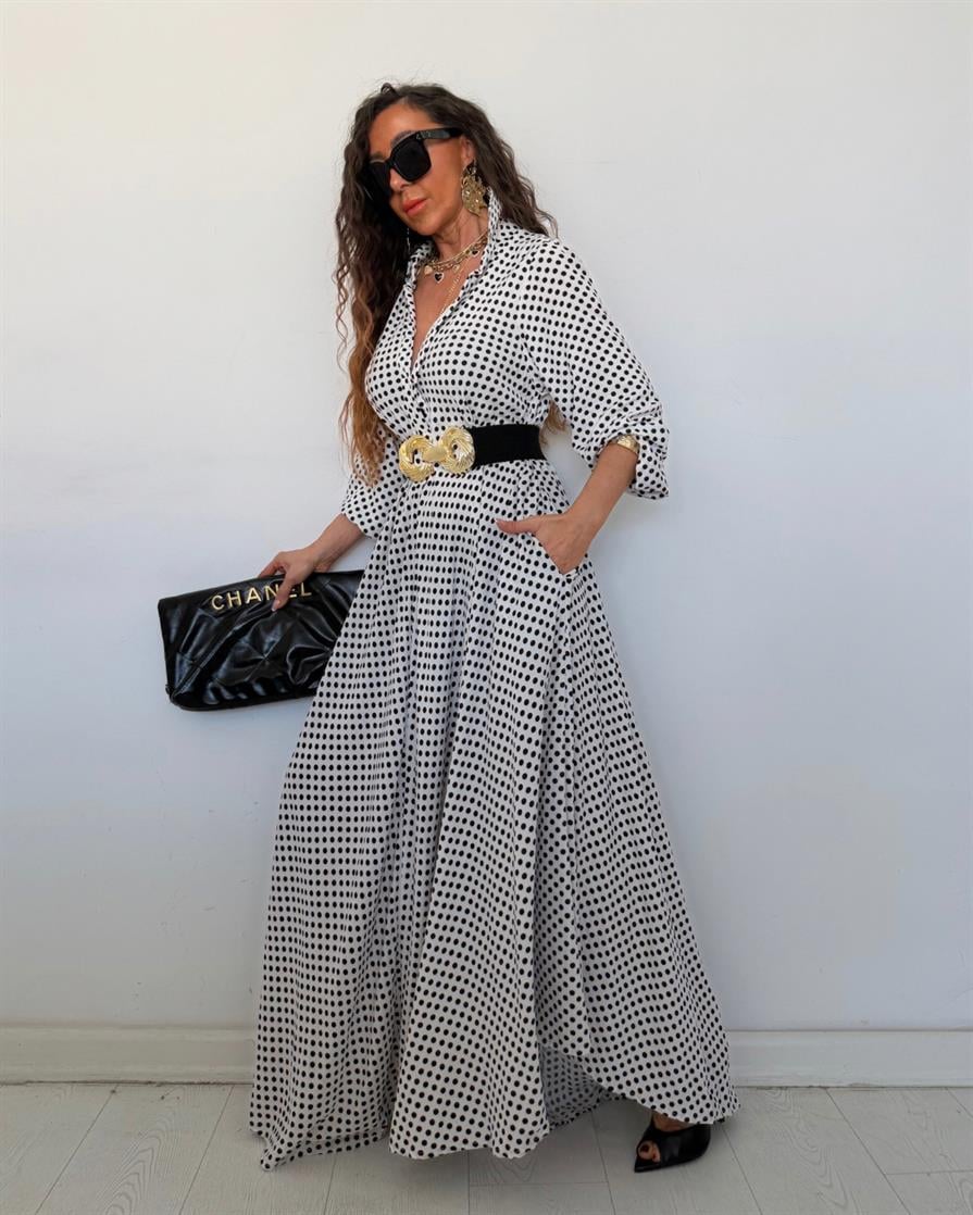 Dolçe Puantiye Elbise Beyaz