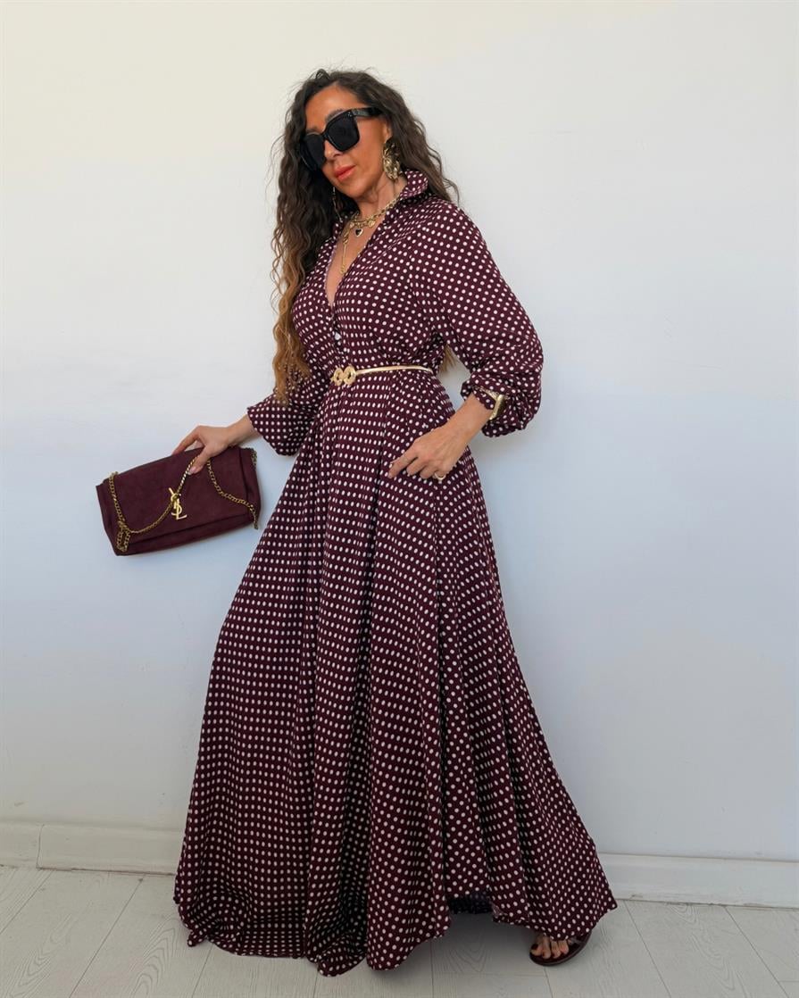 Dolçe Puantiye Elbise Bordo