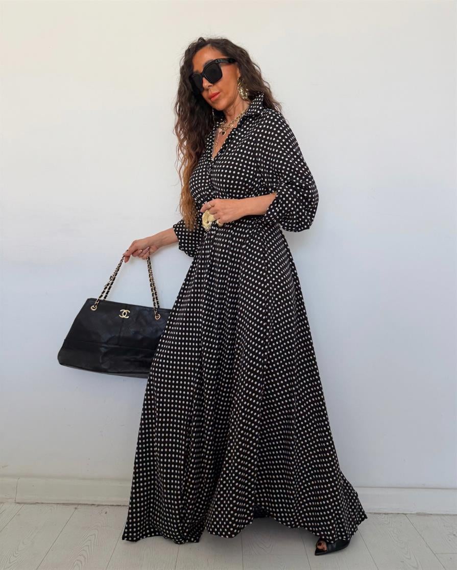 Dolçe Puantiye Elbise Siyah