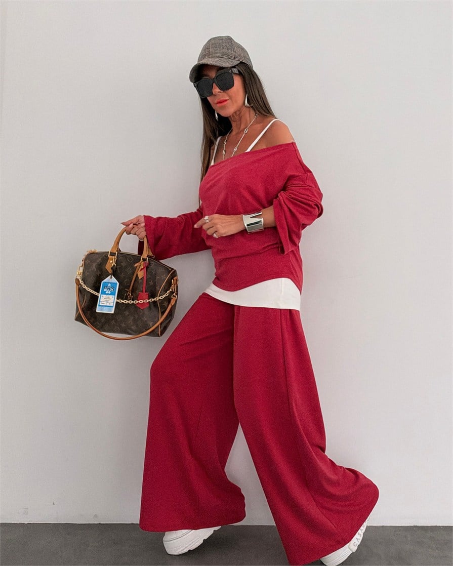 Elina Atletli Üçlü Takım Bordo Kırmızı