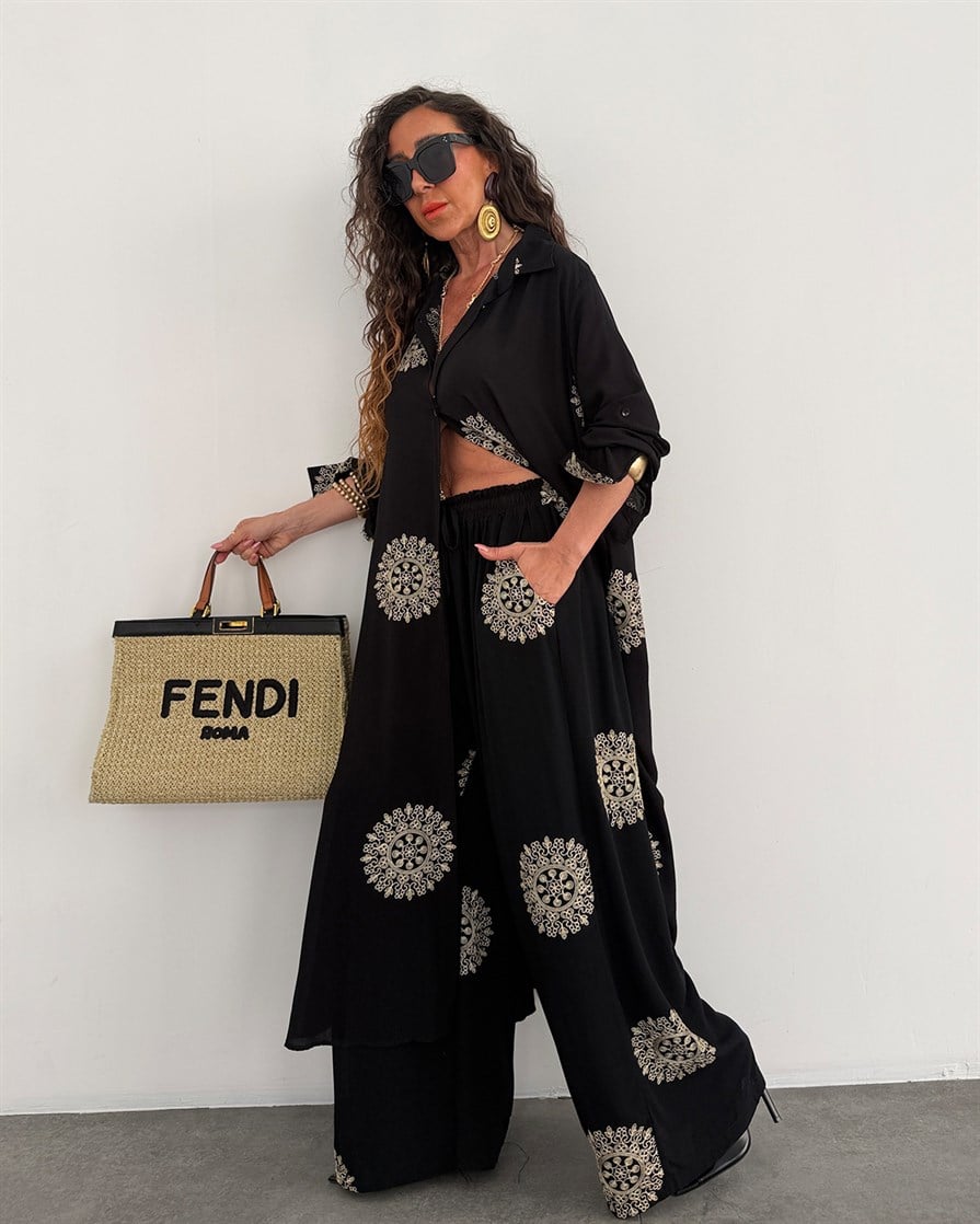 Glow Nakışlı Takım Siyah