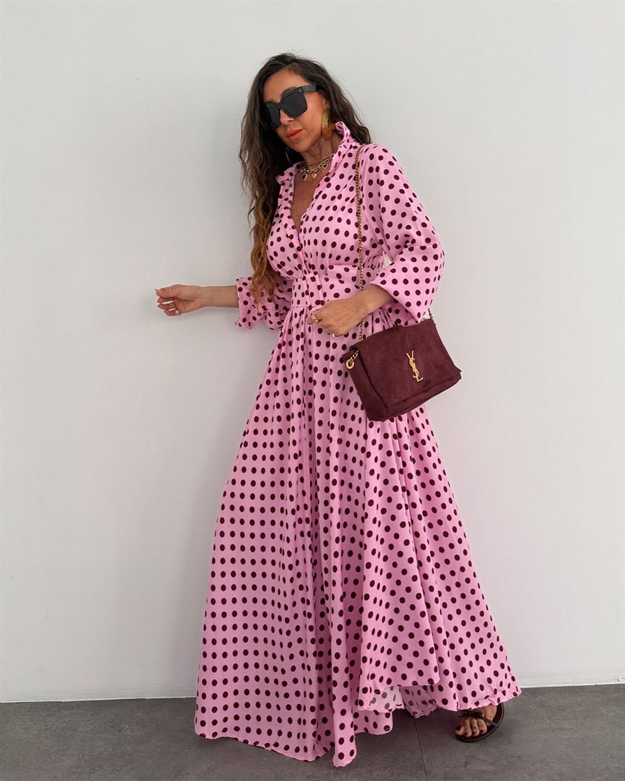 Jayla Puantiye Elbise Pembe
