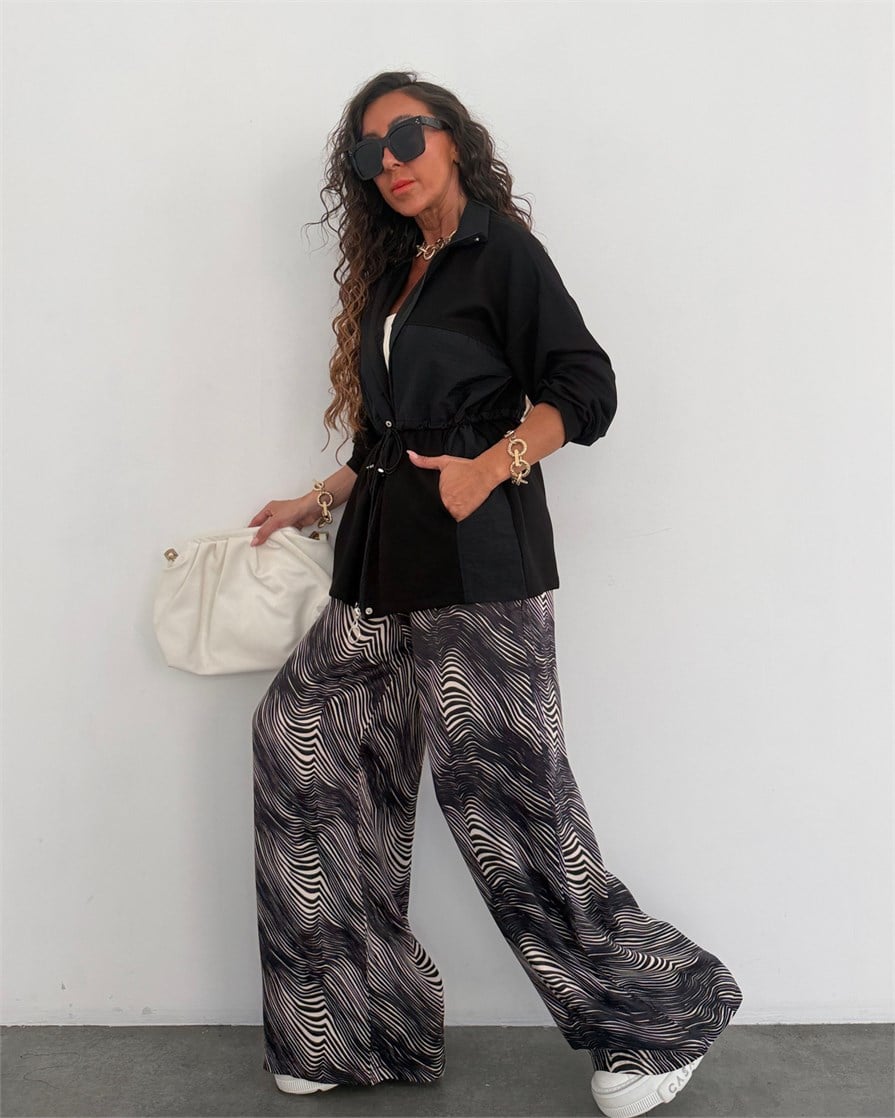 Lucas Montlu Takım Zebra Desen Siyah