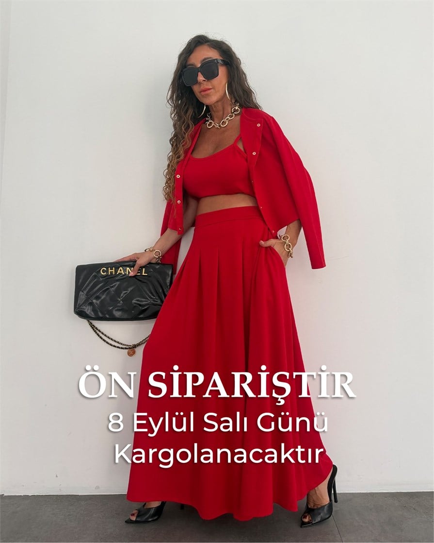 Palma Etekli Üçlü Takım Kırmızı (ÖN SİPARİŞ)
