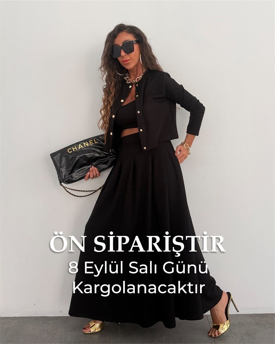 Palma Etekli Üçlü Takım Siyah (ÖN SİPARİŞ)