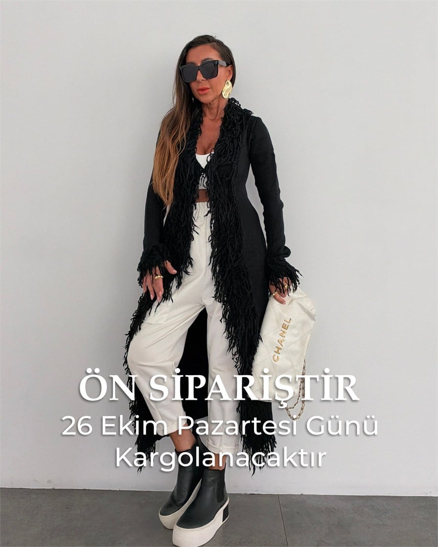 Paula Püsküllü Uzun Hırka Siyah (ÖN SİPARİŞ)
