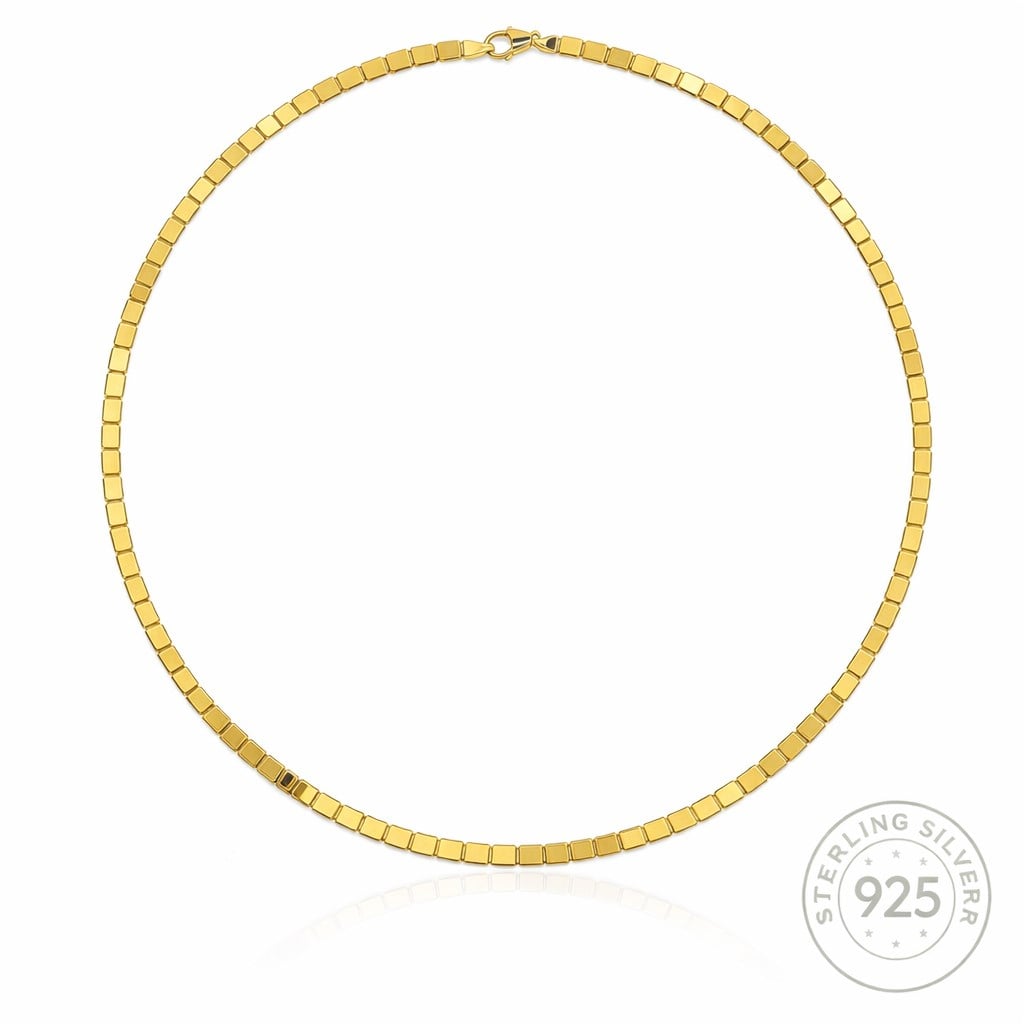14 Ayar Gold Kaplama Kadın Kare Zincir 925 Ayar Gümüş Şık Zarif Kolye