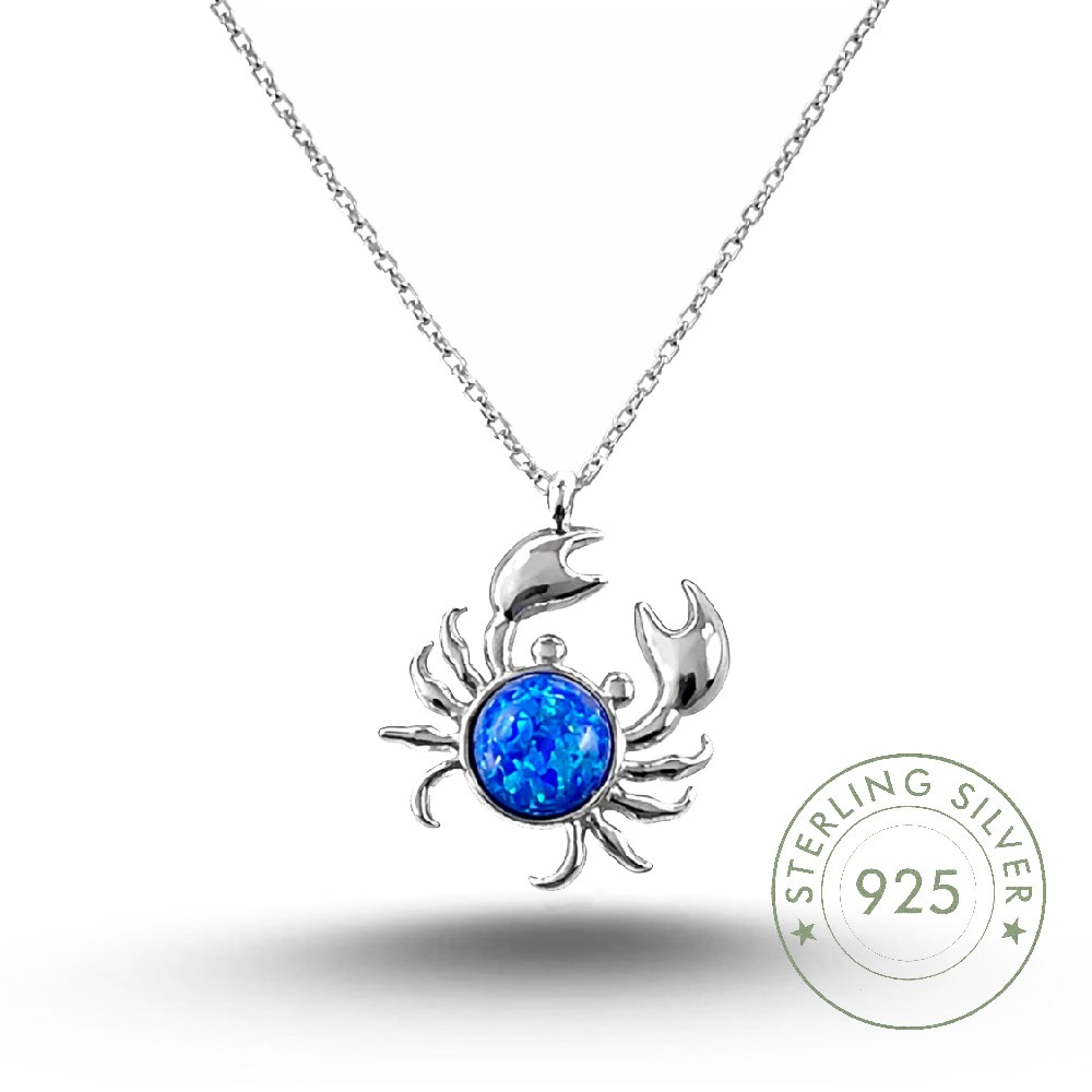 14 K Gold Rodyum Kaplama 925 Ayar Gümüş Opal Taşlı Yengeç Kolye
