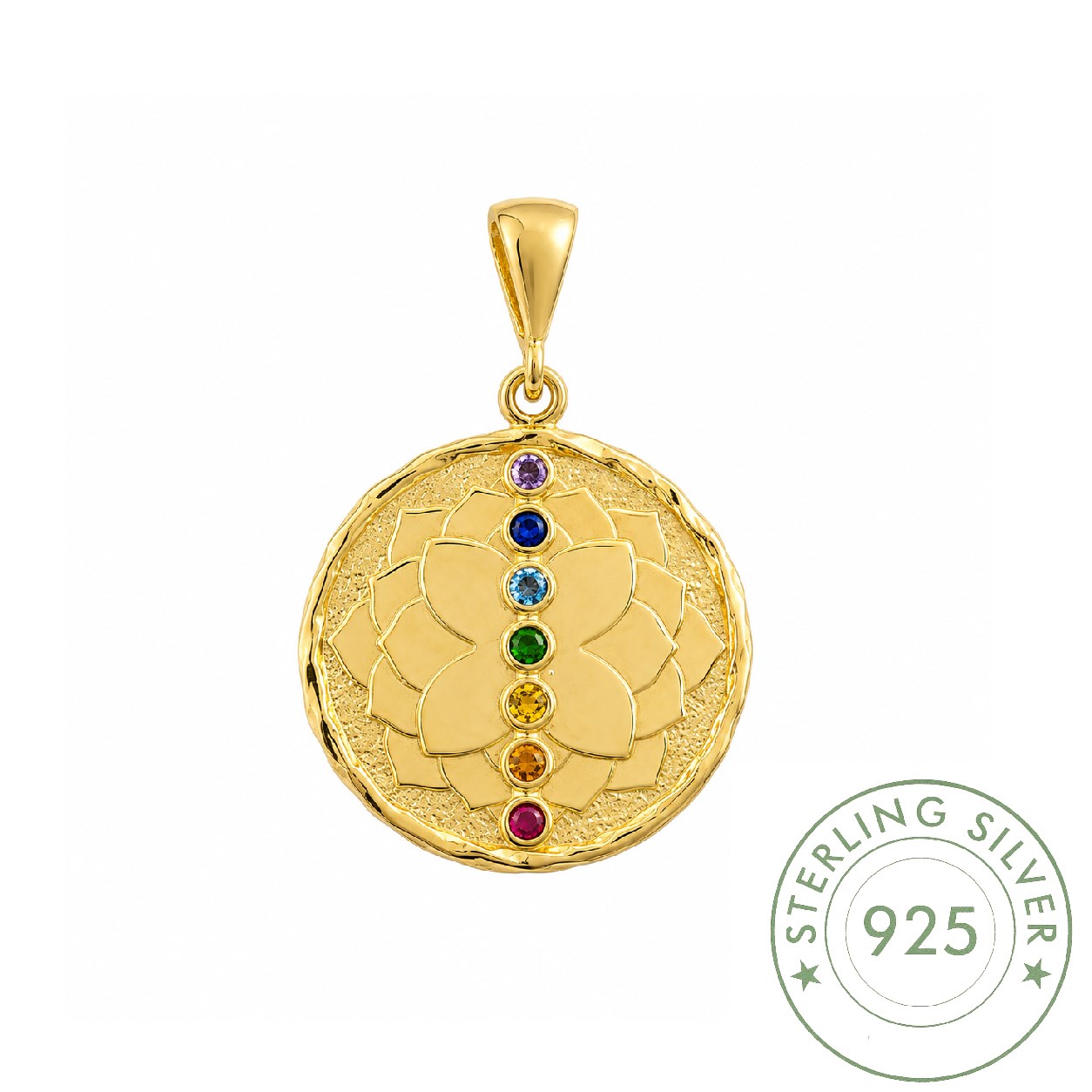 925 Ayar Gümüş 7 Çakra Lotus Kolye | 7 Çakra Elişi Kolye - 14 Ayar Gold Kaplama 7 Çakra Kolye