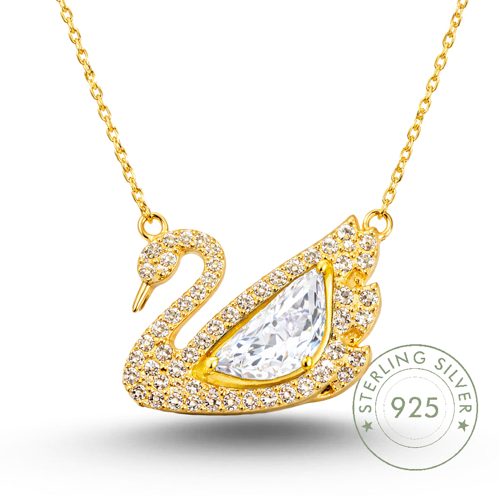 Kadın Gümüş Kolye 925 Ayar Kuğu Tasarımlı 40+5 Cm Zincirli Kolye
