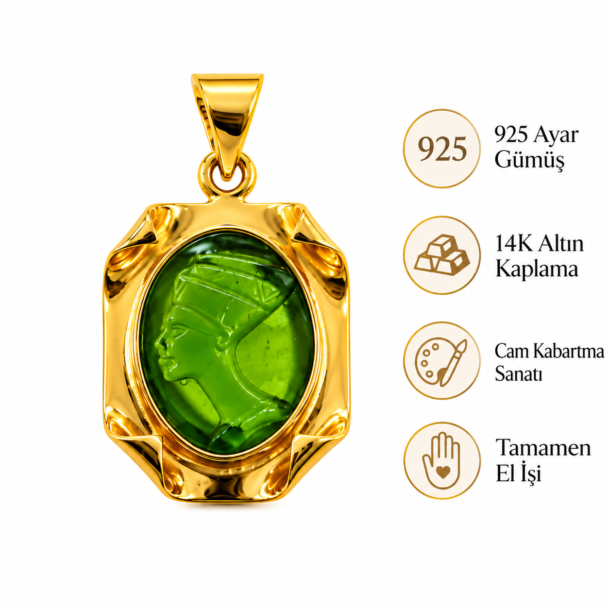 Nefertiti Charm | 925 Ayar Gümüş Charm- El İşi Nefertiti Kolye