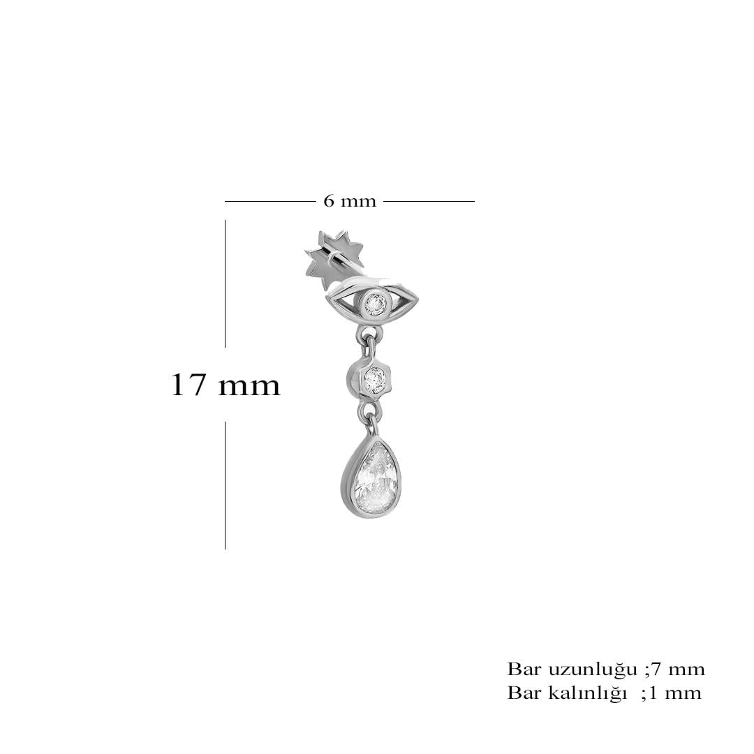 Unisex 925 Ayar Gümüş Göz Tasarımlı Damla Sallantılı Tragus